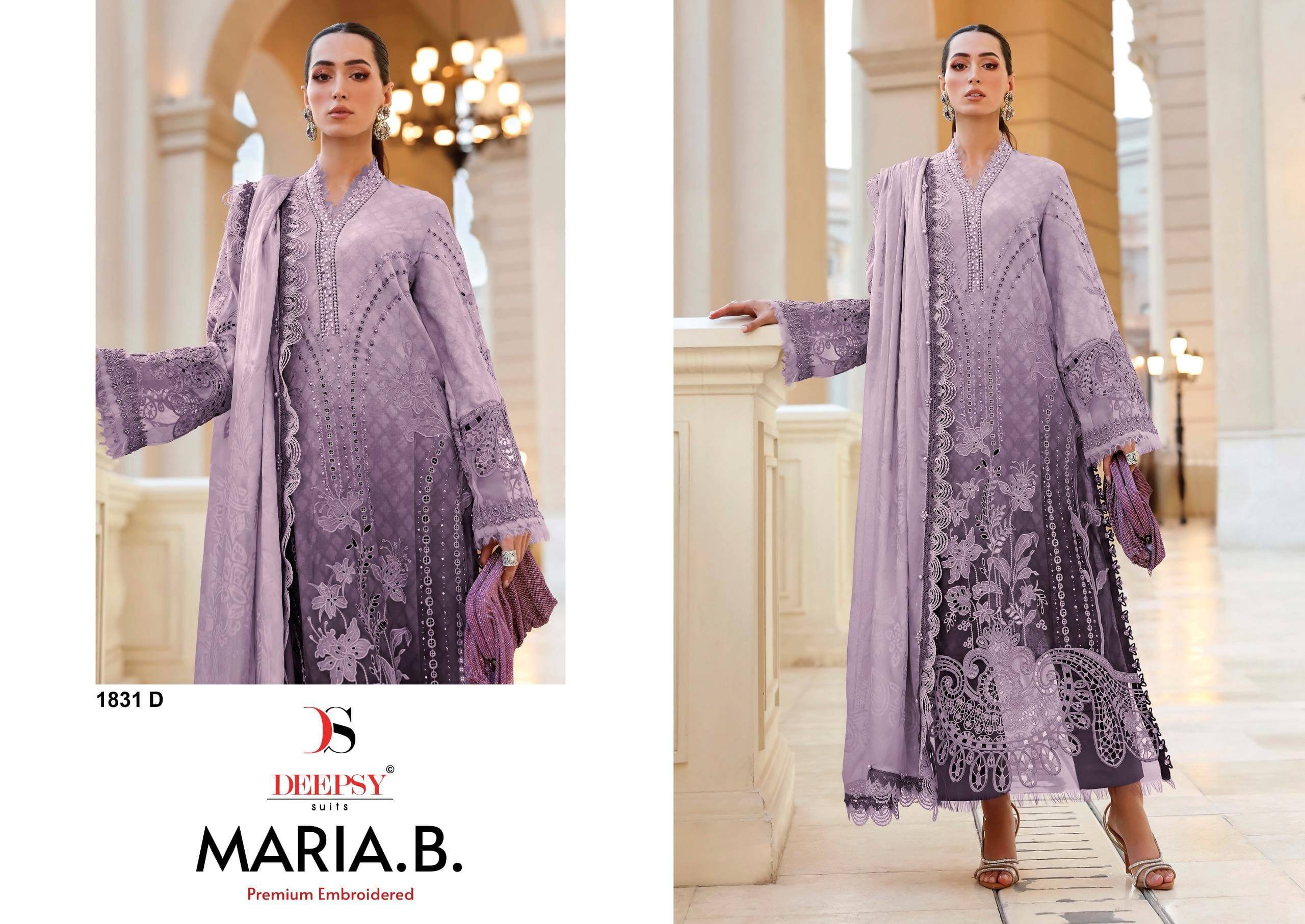 Maria B Premium Embroidered 1831 colors by DEEPSY SUITS 1831 A to 1831 D Series Pakistani Stylish Beautiful Colourful Printed & Embroidered Party Wear & Occasional Wear Pure Cotton Dresses At Wholesale Price
